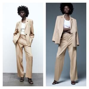 NEW ZARA Striped Oversized Menswear Inspired Blazer S Tan